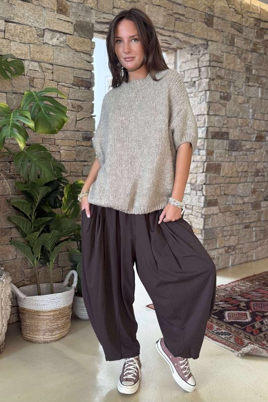 Made in Italy Big Softie Cap Sleeve Knit Top Oatmeal